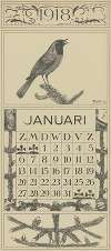 Kalenderblad januari met gekraagde roodstaart