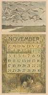 Kalenderblad november met meeuwen en konijnen