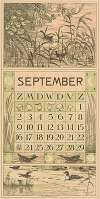 Kalenderblad september met watervogels tussen het riet