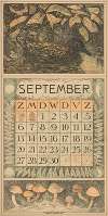 Kalenderblad voor september 1914 met een eend op het water