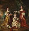 A Group Portrait Of Three Children In Elegant Dresses