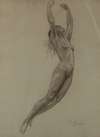 Nude woman leaping