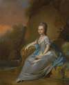 Portrait of elisabeth von breitenbach, wearing a blue dress, seated in a landscape