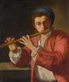 A young man playing a flute