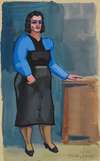 Ohne Titel (Frau in blauer Bluse und schwarzem Kleid)