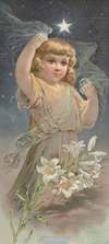 Little girl with lilies under a star