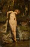 Female nude against landscape
