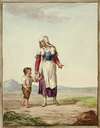 Woman in Native Costume with Boy on Road