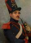 Self-portrait wearing French horse artillery enlisted men’s uniform