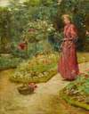 Woman Cutting Roses in a Garden