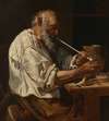 Old Peasant Lighting a Pipe
