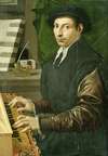 Portrait of a man playing a virginal
