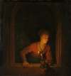 Girl with an Oil Lamp at a Window