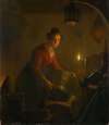 A Woman in a Kitchen by Candlelight