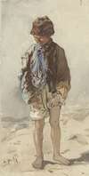 Hongaarse jongen, staande en face, blootsvoets en met een pelsmuts op