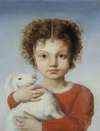 Portrait de Lina Calamatta enfant, avec un agneau dans les bras