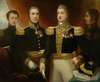 Le général Léopold Hugo avec deux de ses frères et son fils Abel en uniforme de la Restauration
