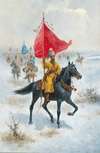 Cossacks on Horseback Bearing a Standard in a Winter Landscape