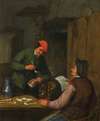 Two peasants smoking, drinking and reading at an inn