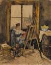 Portrait of Antoine Vollon seated at his easel