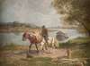 Farmer with horses by a river
