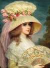 A Lady with Rose Hat and Fan