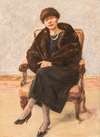 Portrait of Lola Leder in fur coat, sitting