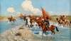 Circassian horsemen crossing a river