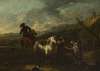 Horsemen and a beggar woman against landscape
