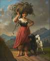 Peasant Girl with Two Goats, Carrying a Bundle of Hay
