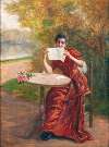 A Girl Reading a Letter in a Park Landscape