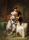 Emperor Karel with his mistress Johanna Van der Geynst at the cradle of their daughter Margaret of Parma