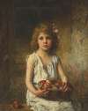 Young girl with a basket of apples