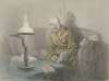Old woman by lamplight
