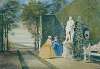 View of a Park with Two Young Ladies by a Statue of Hercules