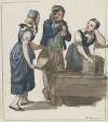 Zwei Mädchen und ein Bursche am Brunnen
