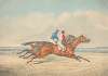 Two Jockeys Galloping Neck and Neck to Right