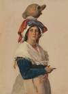 Halbfigur einer jungen Italienerin in Tracht, einen Krug auf dem Kopf tragend