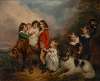 Portrait of the children of Benjamin Goldsmid, with a pony and a dog in a landscape