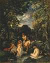 Bathers in a forest stream