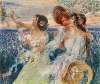 Springtime, three ladies before a field of lilies