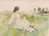 A Woman and Child Seated on the Grass