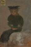 Femme assise au chapeau noir