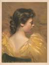 Profile view of seated woman wearing yellow dress