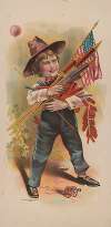 Boy with fireworks, balloon, and toy cannon