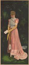 Woman in pink dress holding folded paper
