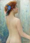 A Female Nude with Flowers in her Hair, seen from behind