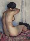 Nude from behind with black cat