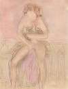 Femme assise sur un lit, avec carafe et bougeoir