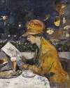 Dame im gelben Kleid im Café (Café Bauer)